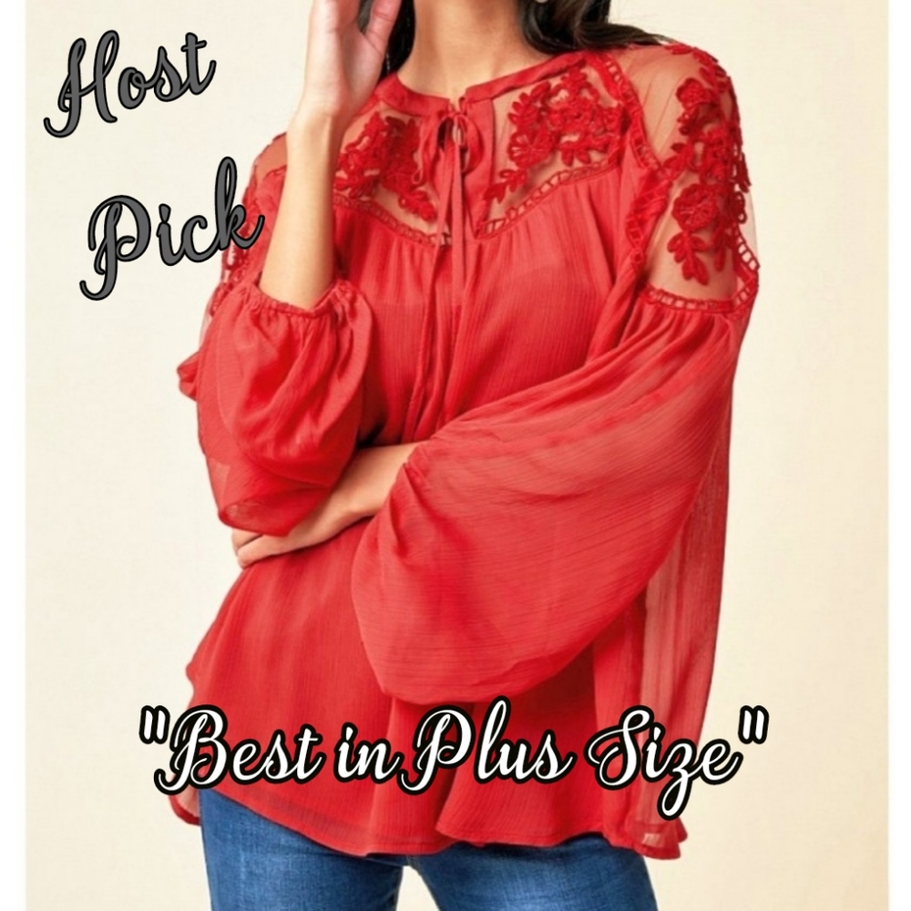 1 left New Chiffon Floral Lace Yoke Peasant Blouse - Picture 10 of 11
